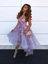 A Line High Low V Neck Homecoming Dress With Flowers LBQH0085
